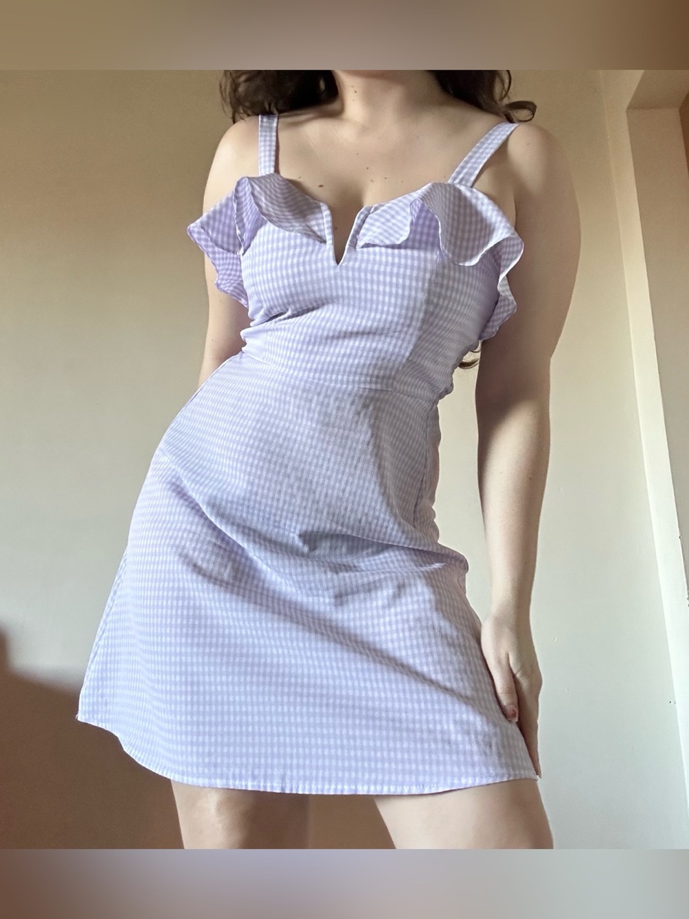 Lavender gingham babydoll dress